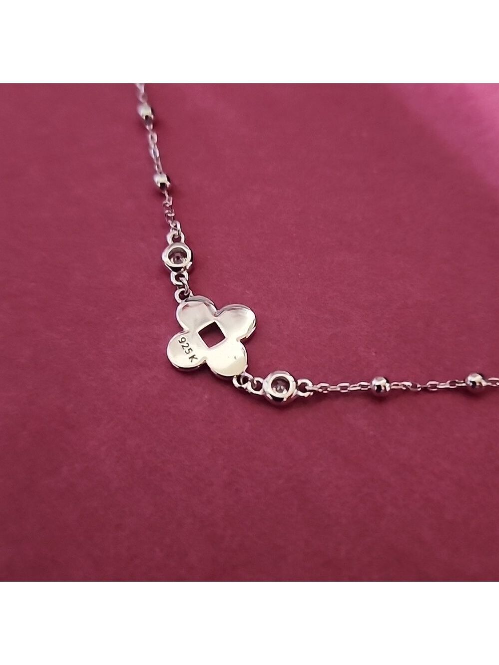 Brand New Sterling Silver 925 Three Clover Beaded Necklace - Picture 6 of 6